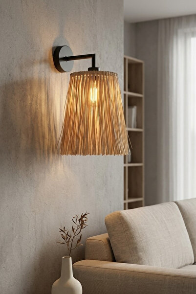 oceanpoint Wicker Sconce Lamp, Natural Seagrass Wall Lighting, Boho Decorativ...