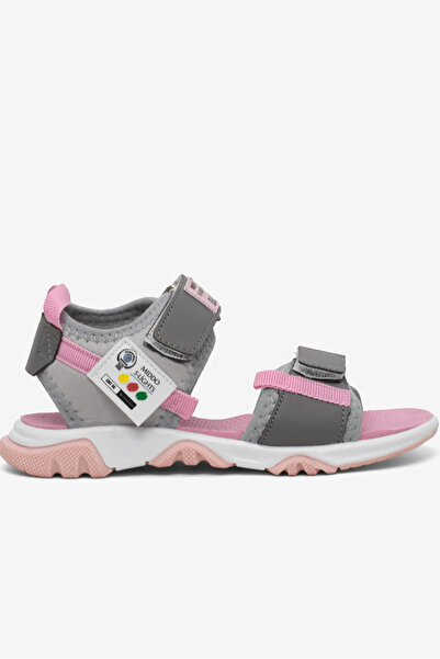 Tonny Black Çocuk Unisex Gri Pembe Rahat Kalıp Kaymaz Taban Çift Cırtlı Sandalet