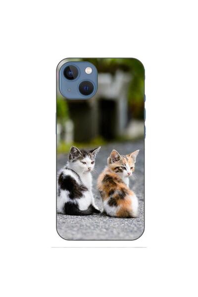 OEM Калъф, съвместим с Apple iPhone 13, силиконов гел TPU, с шарка на котенца