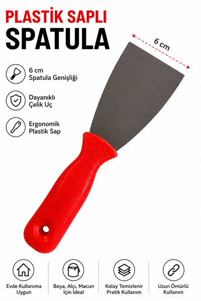 Badem10 Plastik Saplı Spatula 6 Cm Paslanmaz Çelik Kazıma Macun Çekme Spatula...