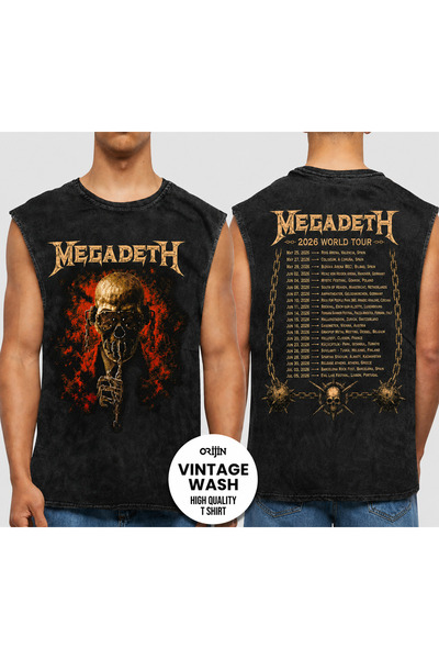 orijintex Megadeth 2026 World Tour Concert Ön Arka Baskılı Unisex Yıkamalı Ov...