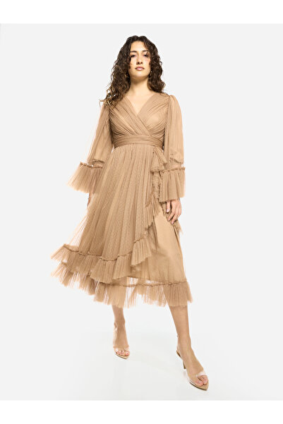House of Moda By Styli Ruffle Trim Wrap Layered Midi Dress