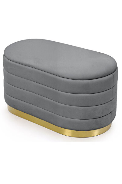 Stef's Cat Pouf Bench with Storage, Velour Upholstery, 80x42x42 Cm, Grey,