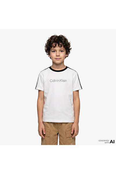 Calvin Klein Taping Çocuk Beyaz T-Shirt