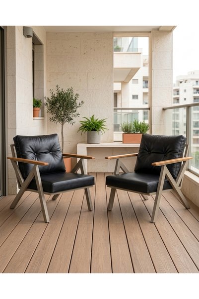 Azra Aksesuar Siyah Venedik Model 2 Adet Balkon Berjer Takımı Cappucino Metal...