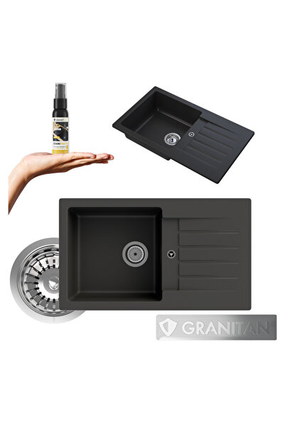 Granitan Trix Granite Sink Package 76.5x44.5 cm, with drainer, siphon and imp...