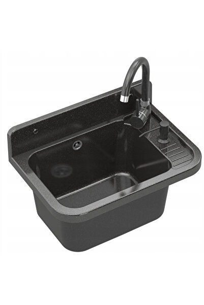 Granitan Black Granite Sink 50x34 cm Granitan, with utility compartment and s...