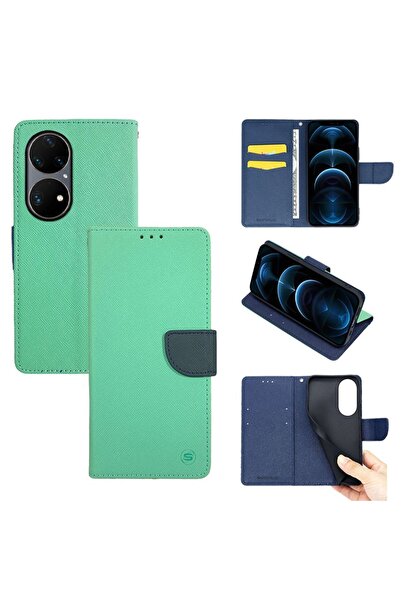 Sonique Θήκη Πορτοφόλι Trend Wallet Huawei P50 Pro Βεραμάν / Σκούρο Μπλε