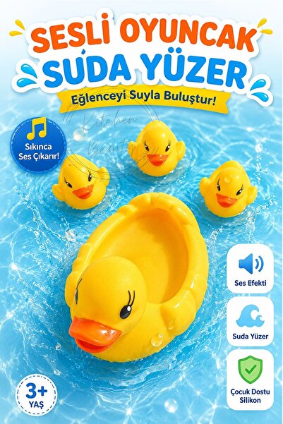 Kitchen Beauty 4'Lü Sevimli Ördek Banyo Havuz Oyuncağı Suda Yüzen Ses Çıkaran...