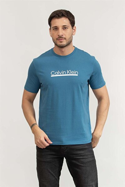 Calvin Klein Erkek Bisiklet Yaka T-Shirt Mavi