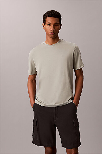 Calvin Klein Supima Chest Emblem Crewneck Erkek Bej T-Shirt