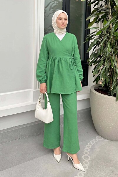 Salih Çelebi Set kimono cu legături încrucișate 43457 - VERDE