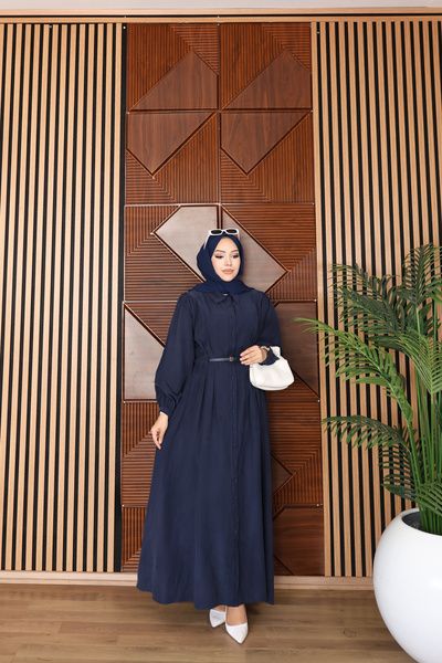 MiraMore Butik Belted Balloon Sleeve Shirt Collar Dress