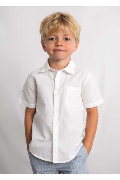 MAYORAL Boy's Short Sleeve Linen Shirt Cream