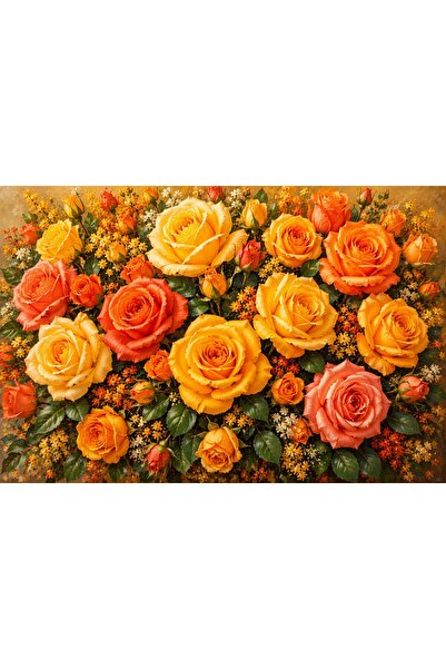 OEM Elegant Canvas Painting with Yellow and Orange Roses – Size 60x40 cm
