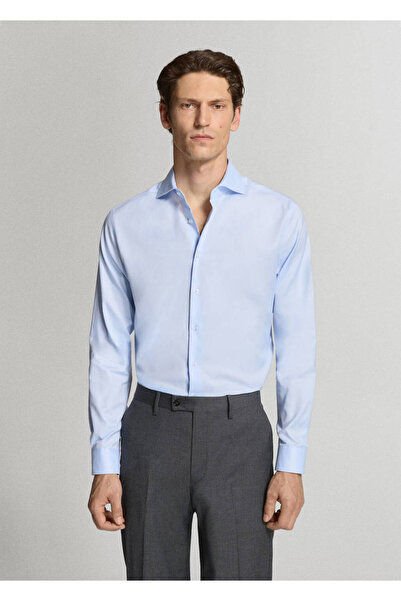 MANGO Man %100 pamuklu kalıplı slim fit kumaş gömlek