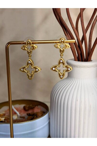 ANKA JEWELLRY أقراط نسائية من الفولاذ بتصميم ورقة البرسيم بأربع أوراق مرصعة ب...