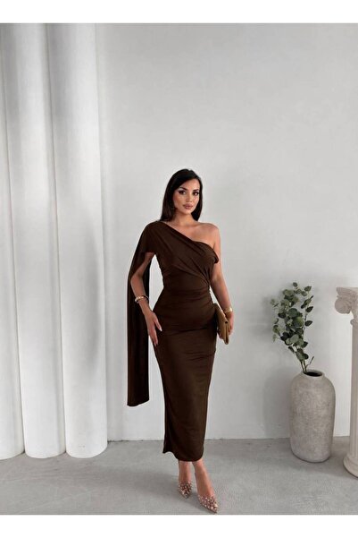 maf collection Women's Brown Sandy Fabric Multi-Tie Evening Dress