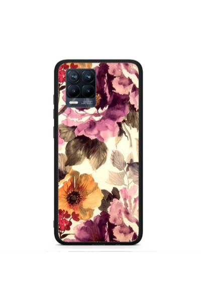 Other Realme 8 Daisies and roses Black Glossy Θήκη