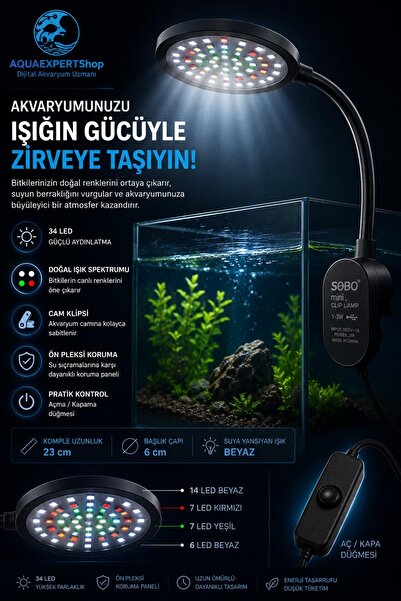 Sobo USB Akvaryum Işığı - Balık Işığı - Bitki Işığı - 34 Led - Y-3W - Güçlü A...