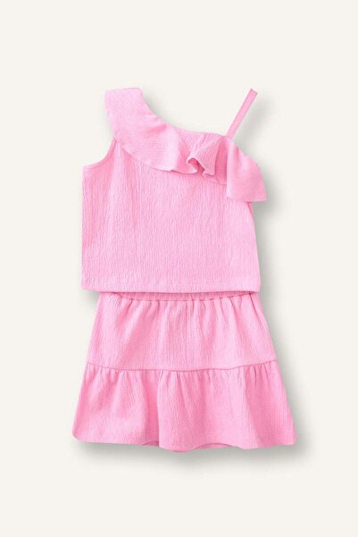 DeFacto Wrinkled Textured Fabric 2-Piece Pink Set for Baby Girl I0050A526Hs