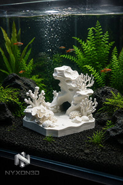 nyxon3D Akvaryum Dekoru Mercan Kayalık Mağara Tasarımı | 3D Baskı Akvaryum, T...