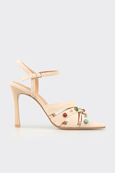 Elle Shoes Bej Deri Kadın Topuklu Sandalet