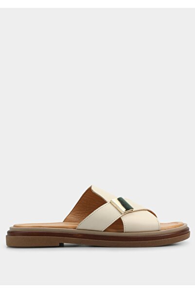 Provoq Ecru Leather Women's Slippers