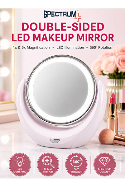 Spectrum LED Makeup Mirror Double Sided 1X 5X Magnification with LED Light Ri...
