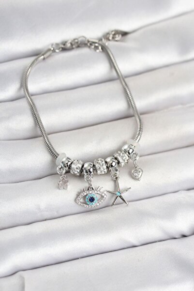 norsary Brass Silver Color Eye Model Charm Women's Bracelet