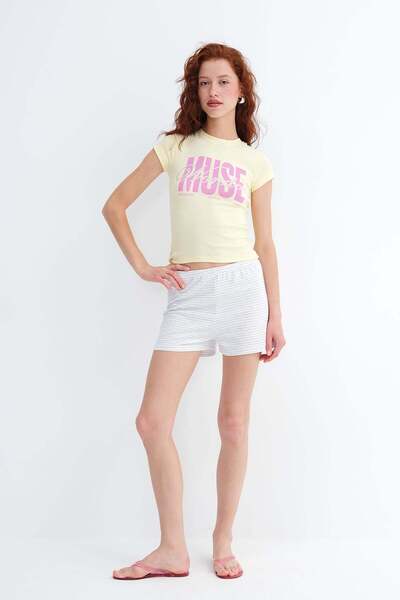 Addax Elastic Waist Striped Shorts Ş10699