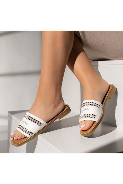 Modlet.ro Women's white flat casual mules EVA14