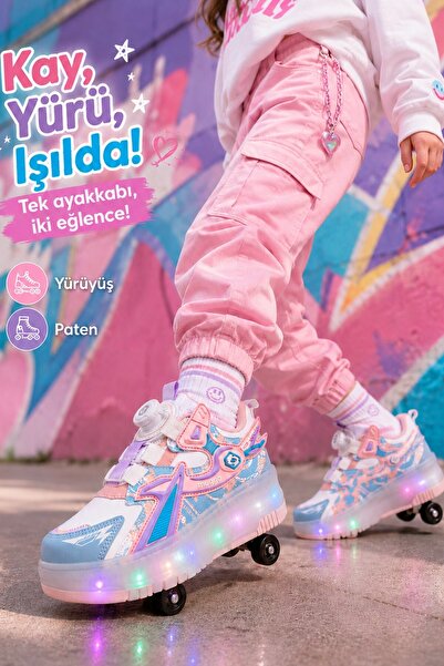 MUGGO PATO Çocuk Işıklı Patenli Tekerlekli Sneaker Spor Ayakkabı