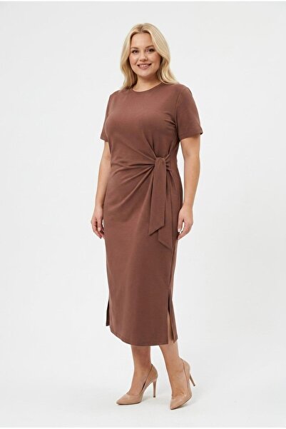 Koza Butik Women's Plus Size Short Sleeve Waist Tie Detail Dress 5303-25