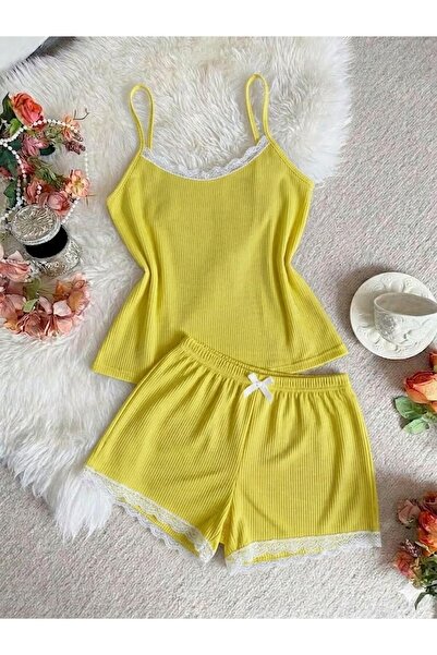 BIT1 Bi-T1 Women Pajama Set 2-Piece Lace Trim Cami Top and Shorts Sleepwear