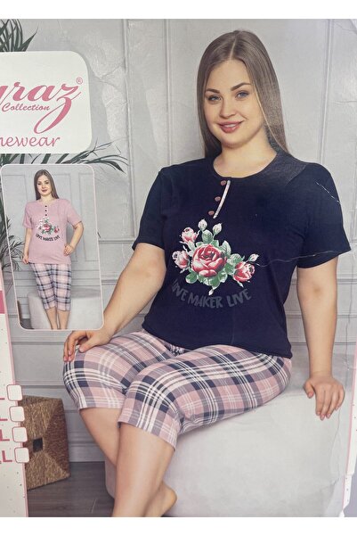 BOYRAZ Women's Cotton pajamas Big Size, spring collection, navy blue t-shirt ...