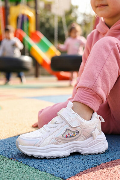 IN-STEP Minio Sparkly Girls' White Sneakers - with Glittery Sequin Detail