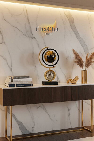 ChaCha Home Gold Dünya Küresi Dekoratif Saat – Lüks Ev Ofis Konsol Aksesuarı