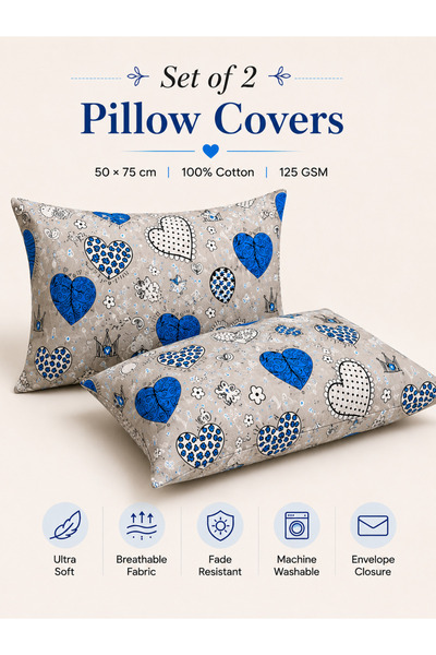 zeetwo Set of 2 Cotton Printed Pillow Covers – Soft Breathable Pillow Cases w...