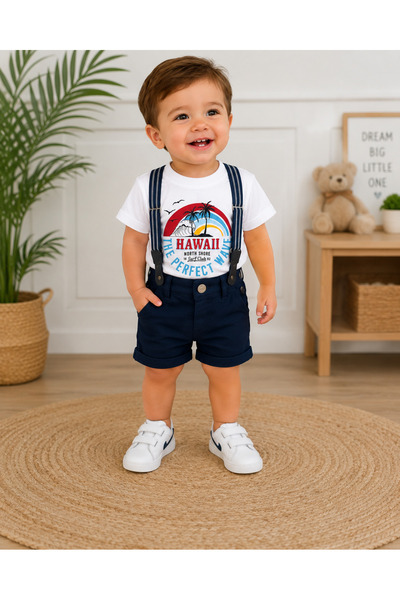 Chicsy Baby Baby Boy Hawaiian Printed Strappy Shorts 2-Piece Set 100% Cotton ...