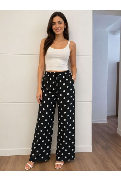 Lunea Womens Women's Black Polka Dot Draped Satin High Waist Trousers