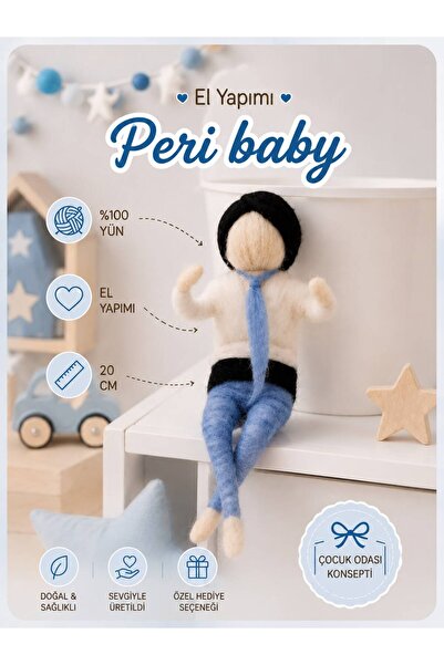 Momsmeril Peri BABY Erkek Bebek Organik El Yapımı Keçe Yünü 20cm