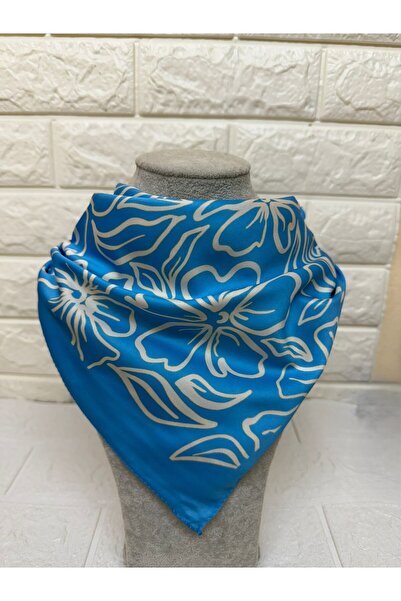 sema aksesuar Women's Blue Floral Patterned Scarf Bandana - Gift