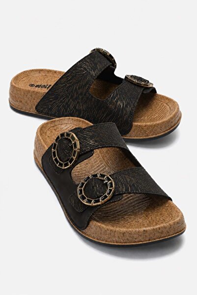 CCWAY AYAKKABI Double Buckle Women's Slippers Black