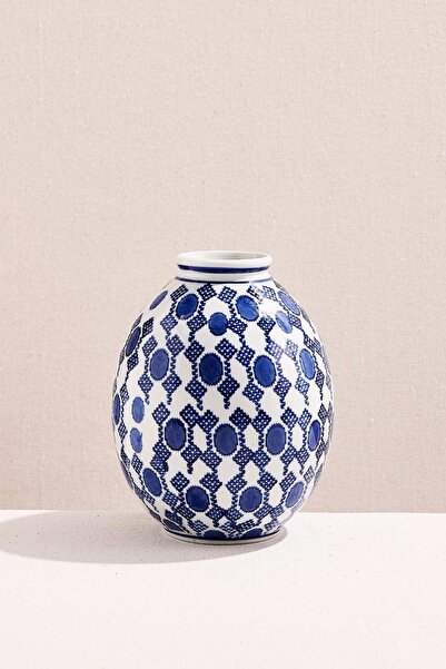 Paşabahçe Beyaz Mavi Porselen Dekoratif Obje 19x15 cm
