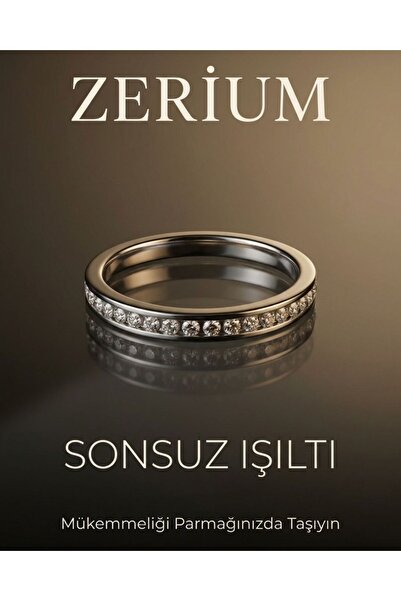 ZERİUM Women's Full Round Zircon Stone Steel Wedding Ring Size 14