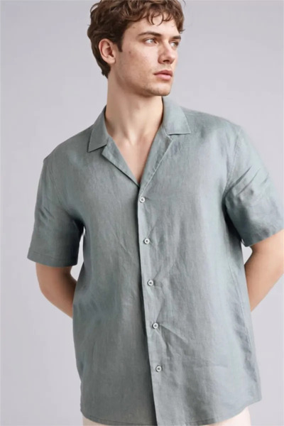 DeFacto 100% Linen Regular Fit Polo Collar Short Sleeve Shirt G5254Ax26Sm
