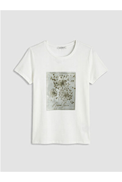 LC Waikiki νέα σεζόν Γυναικείο μπλουζάκι με στάμπα White Crew Neck