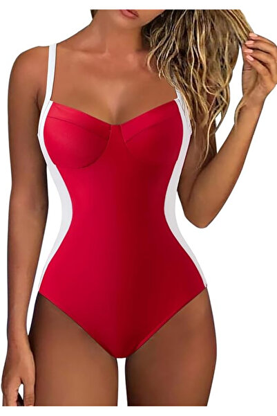 OEM One-piece swimsuit for women, red/white M