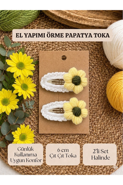 Vintage Tasarım Atölye El Yapımı Örgü Çıtçıt Papatya Toka